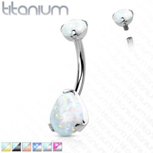 Titanium navelpiercing intern geschroefd met peer opaal