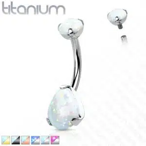 Titanium navelpiercing intern geschroefd met peer opaal