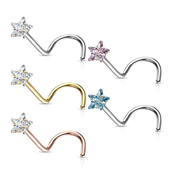 Neus screw piercing met helder ster CZ prong-set - Afbeelding 5
