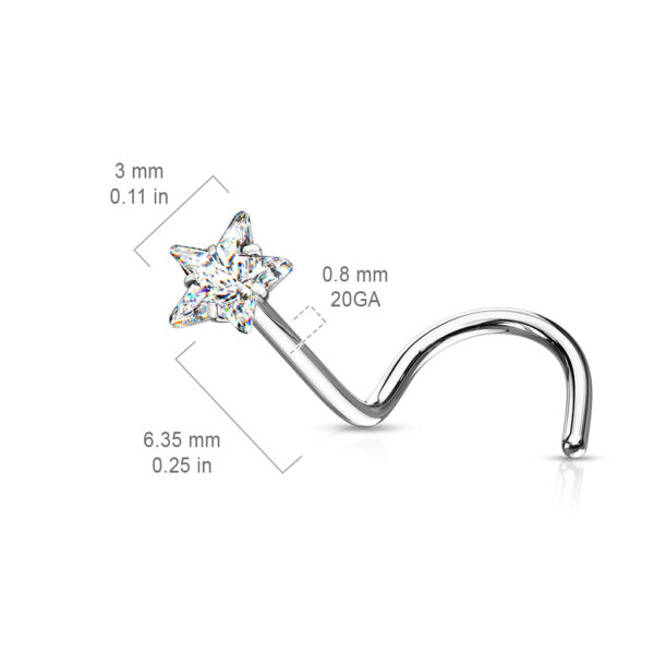 Neus screw piercing met helder ster CZ prong-set - Afbeelding 6