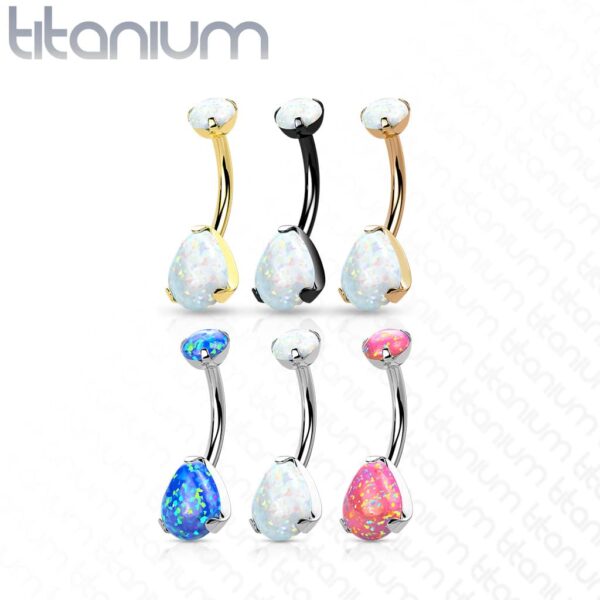 Titanium navelpiercing intern geschroefd met peer opaal - Afbeelding 3
