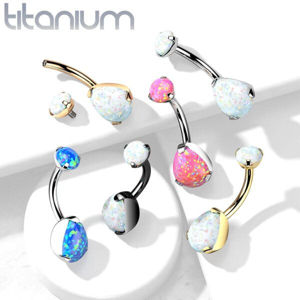 Titanium navelpiercing intern geschroefd met peer opaal - Afbeelding 4