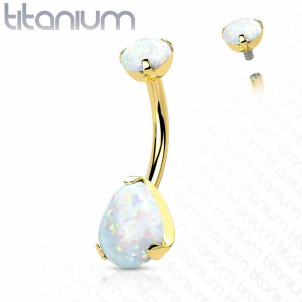 Titanium navelpiercing intern geschroefd met peer opaal - Afbeelding 5