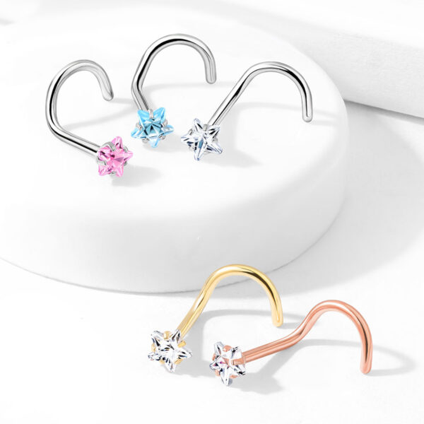Neus screw piercing met helder ster CZ prong-set - Afbeelding 9