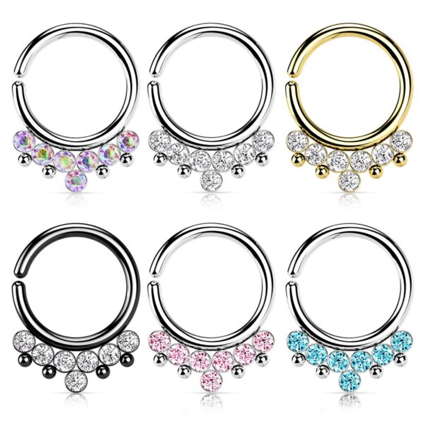 Piercing ring met 7 stralende CZ stenen en kralen