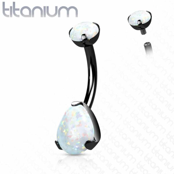 Titanium navelpiercing intern geschroefd met peer opaal - Afbeelding 6