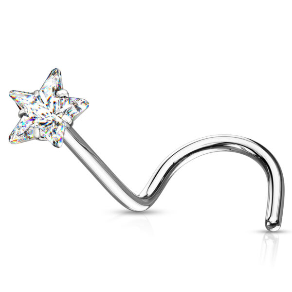 Neus screw piercing met helder ster CZ prong-set - Afbeelding 10