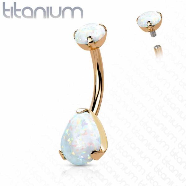 Titanium navelpiercing intern geschroefd met peer opaal - Afbeelding 7