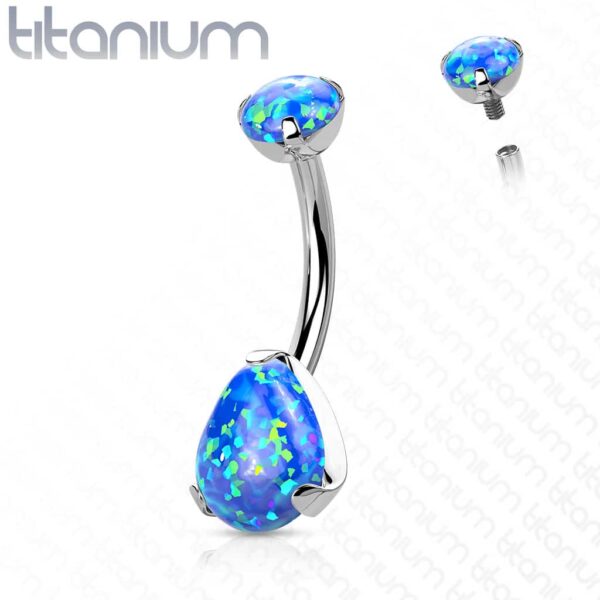 Titanium navelpiercing intern geschroefd met peer opaal - Afbeelding 8