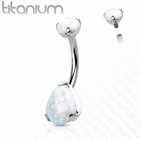 Titanium navelpiercing intern geschroefd met peer opaal - Afbeelding 9