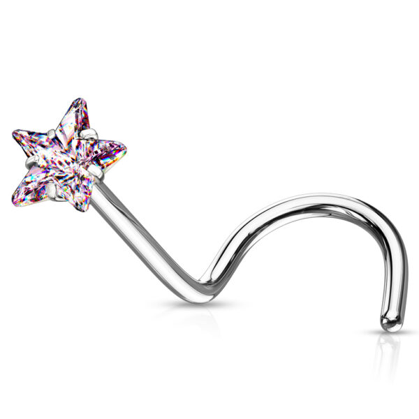 Neus screw piercing met helder ster CZ prong-set - Afbeelding 13