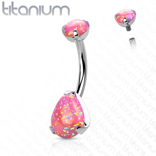 Titanium navelpiercing intern geschroefd met peer opaal - Afbeelding 10