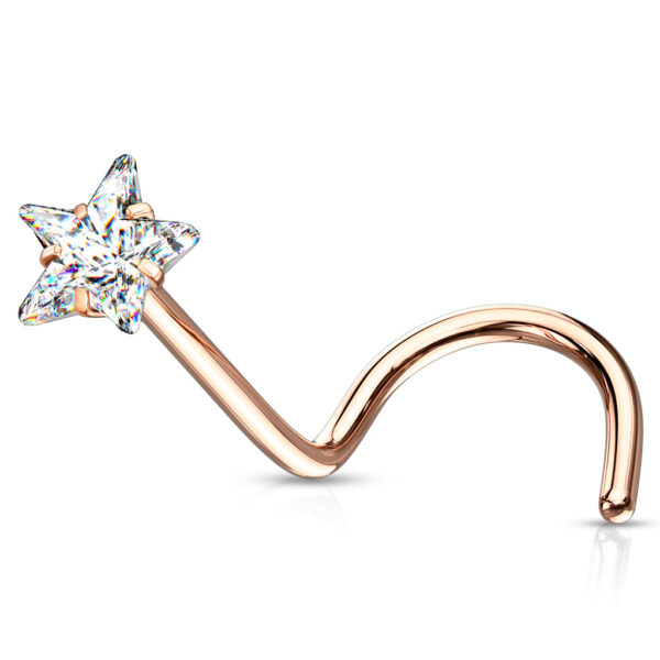 Neus screw piercing met helder ster CZ prong-set - Afbeelding 15