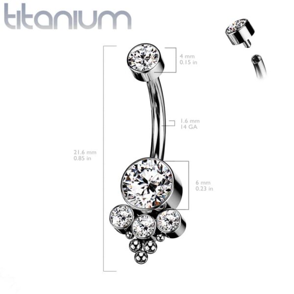 Titanium navelpiercing met opaal/CZ en tros van CZ stenen - Afbeelding 2