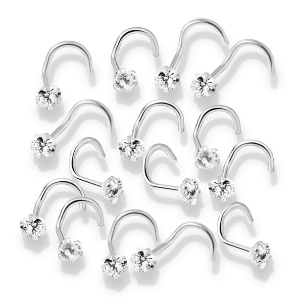 Neus screw piercing met helder hart CZ prong-set - Afbeelding 2