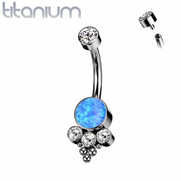 Titanium navelpiercing met opaal/CZ en tros van CZ stenen - Afbeelding 4