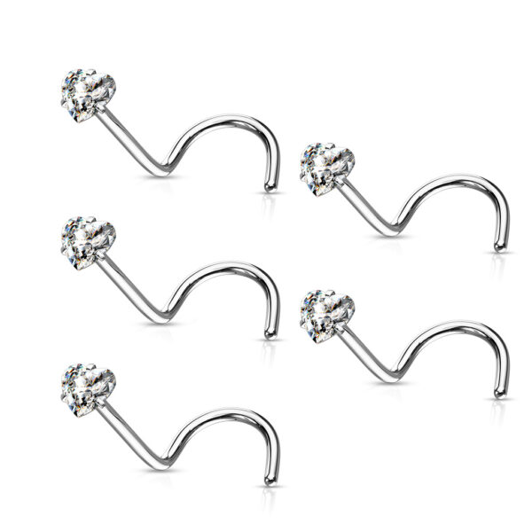 Neus screw piercing met helder hart CZ prong-set - Afbeelding 3