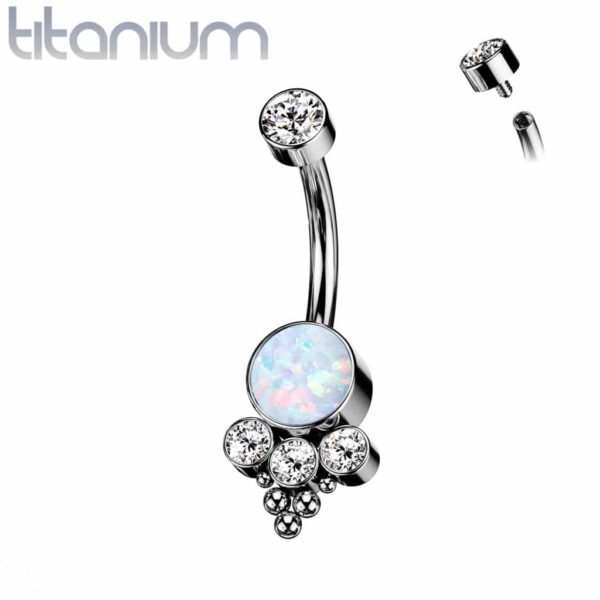Titanium navelpiercing met opaal/CZ en tros van CZ stenen - Afbeelding 5
