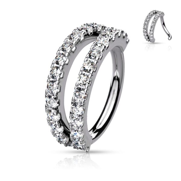 Dubbele piercing ring met ingelegde CZ steentjes - Afbeelding 15