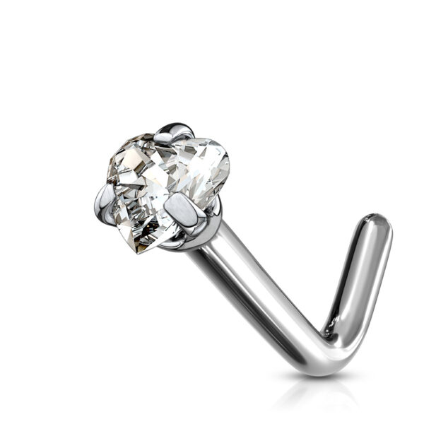 Titanium neus stud piercing met helder hartje prong-set - Afbeelding 5