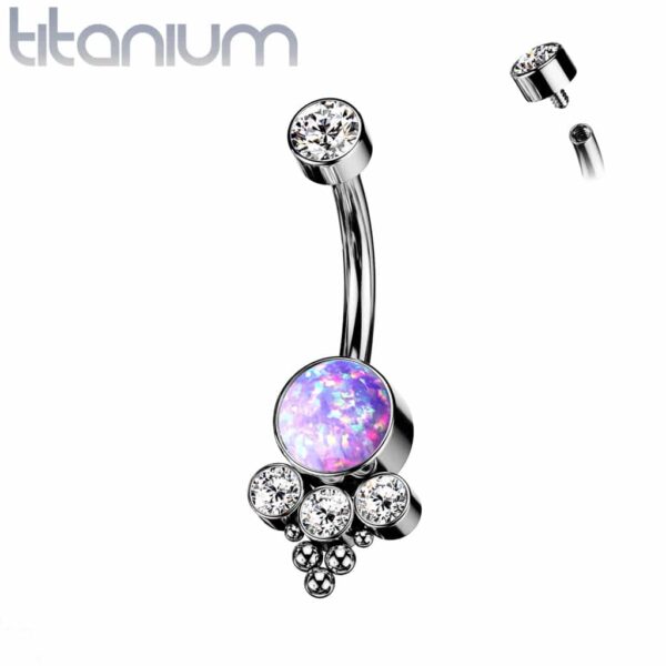Titanium navelpiercing met opaal/CZ en tros van CZ stenen - Afbeelding 6