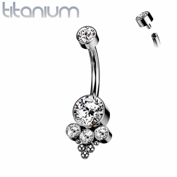 Titanium navelpiercing met opaal/CZ en tros van CZ stenen - Afbeelding 7