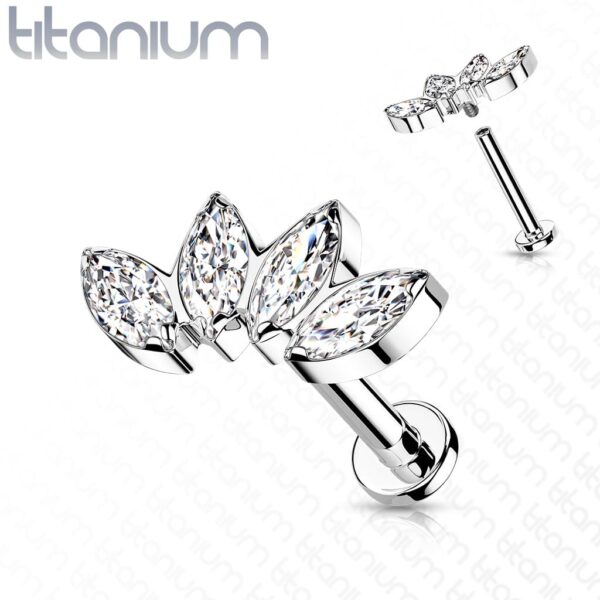 Intern geschroefde labret piercing van titanium CZ steentjes in blad-vorm - Afbeelding 9