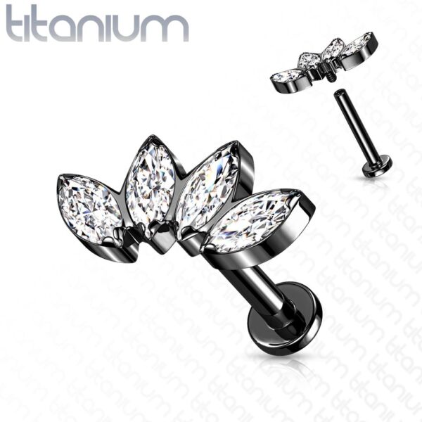 Intern geschroefde labret piercing van titanium CZ steentjes in blad-vorm - Afbeelding 11
