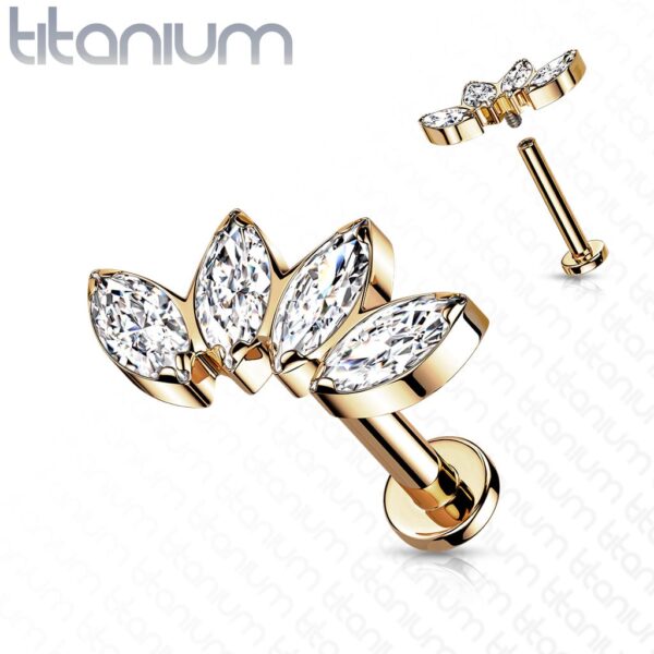 Intern geschroefde labret piercing van titanium CZ steentjes in blad-vorm - Afbeelding 12