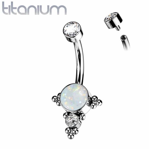 Titanium navelpiercing met opaal/CZ en tros van CZ trosjes - Afbeelding 4