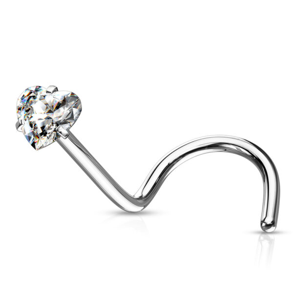 Neus screw piercing met helder hart CZ prong-set - Afbeelding 10