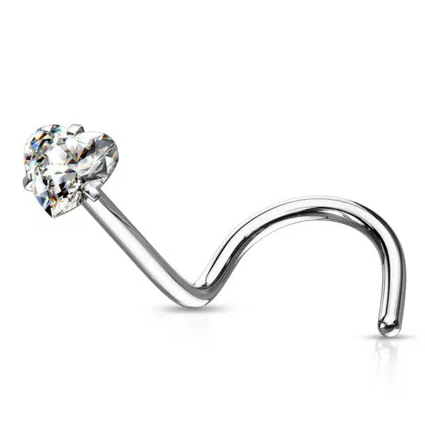 Neus screw piercing met helder hart CZ prong-set - Afbeelding 10