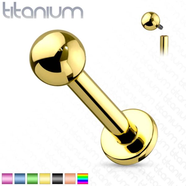 Intern geschroefde labret piercing van titanium met coating in verschillende kleuren