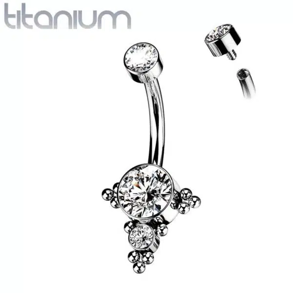 Titanium navelpiercing met opaal/CZ en tros van CZ trosjes - Afbeelding 5