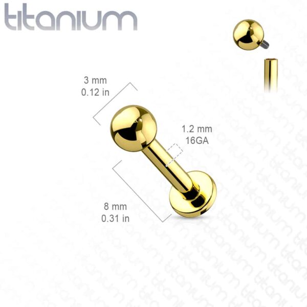 Intern geschroefde labret piercing van titanium met coating in verschillende kleuren - Afbeelding 2