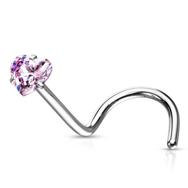 Neus screw piercing met helder hart CZ prong-set - Afbeelding 13