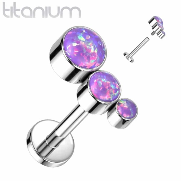 Intern geschroefde labret piercing met 3 ronde opaal stenen - Afbeelding 5