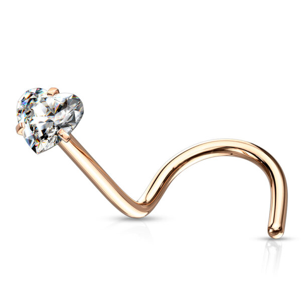 Neus screw piercing met helder hart CZ prong-set - Afbeelding 15