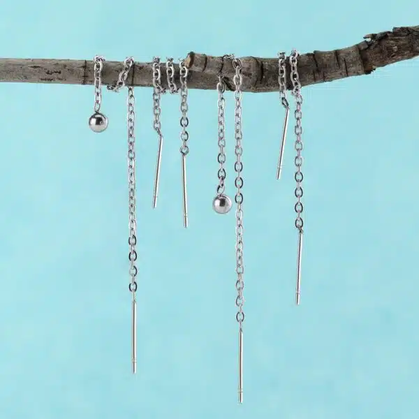 Threader oorbellen met ketting en staafje - Afbeelding 2