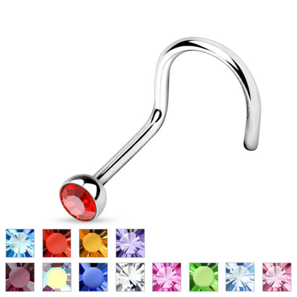 Neus screw met gekleurd kristal in een half balletje