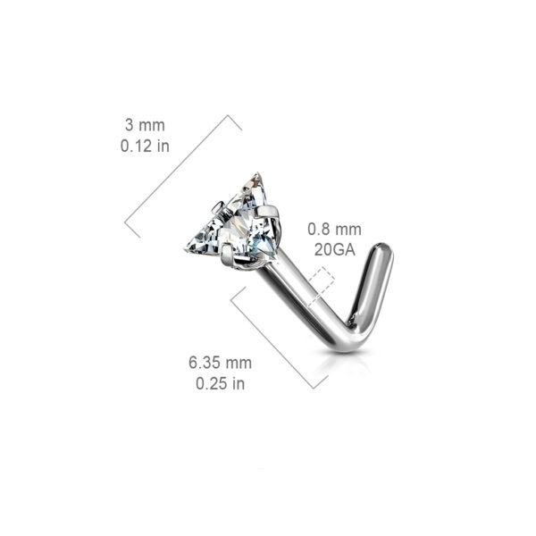 Titanium neus stud piercing met helder driehoekig prong-set - Afbeelding 2
