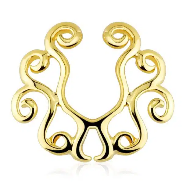 goudkleurig verguld fake clip-on piercing met tribal motief