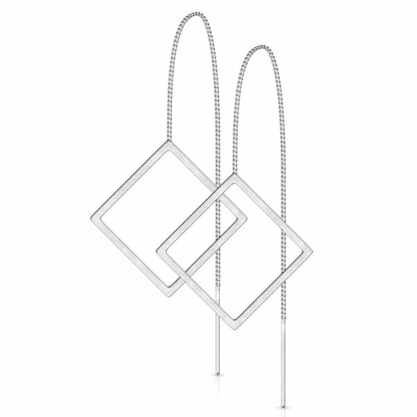 Paar threader oorbellen met ketting en staafje en open vierkantje - Afbeelding 8