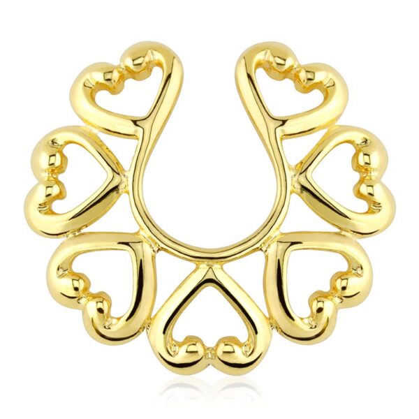goudkleurig verguld fake clip-on piercing met hartjes motief
