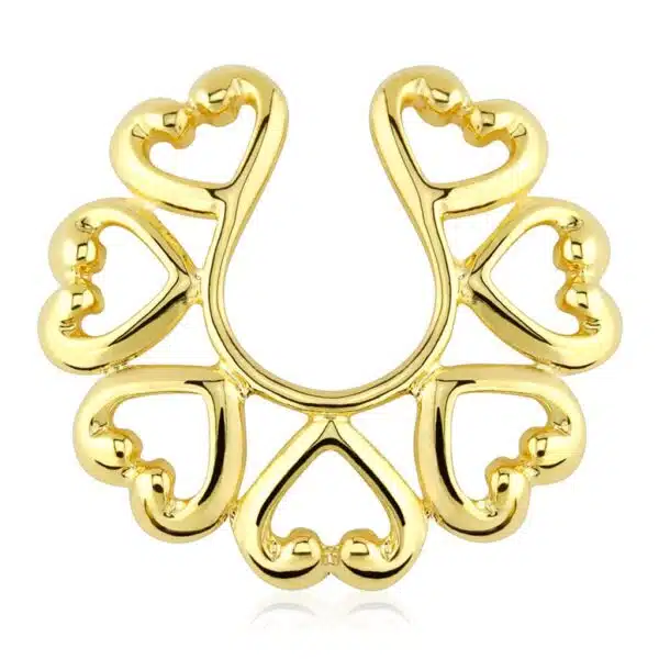 goudkleurig verguld fake clip-on piercing met hartjes motief
