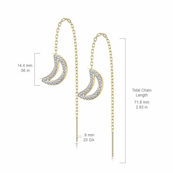Paar threader oorbellen met ketting en maan belegd met kristallen - Afbeelding 2
