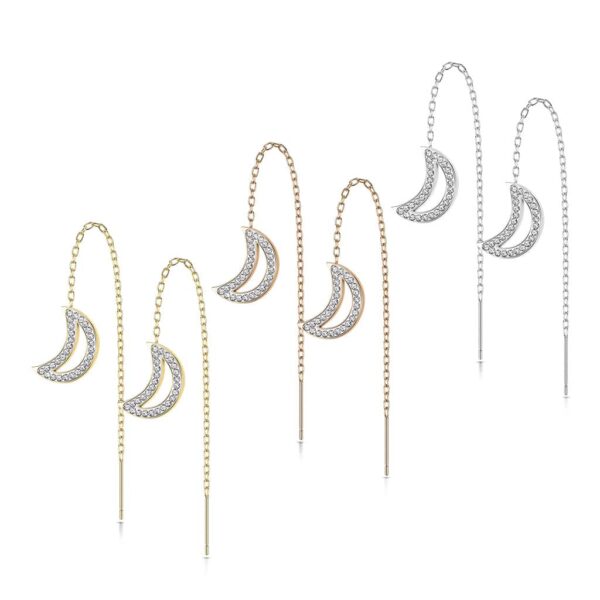 Paar threader oorbellen met ketting en maan belegd met kristallen - Afbeelding 3