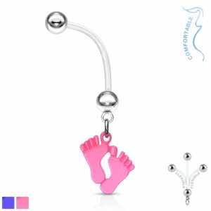 Bioflex flexibele navelpiercing met babyvoetjes