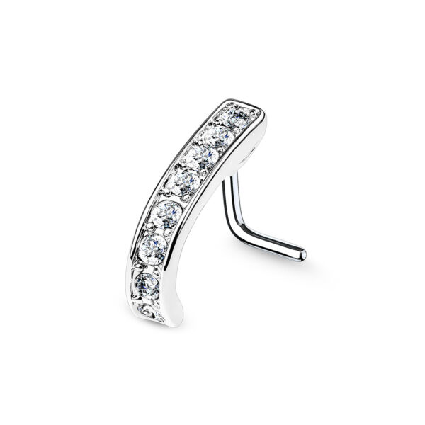 Neus stud piercing met L-plaat in verschillende kleuren met heldere CZ steentjes - Afbeelding 2