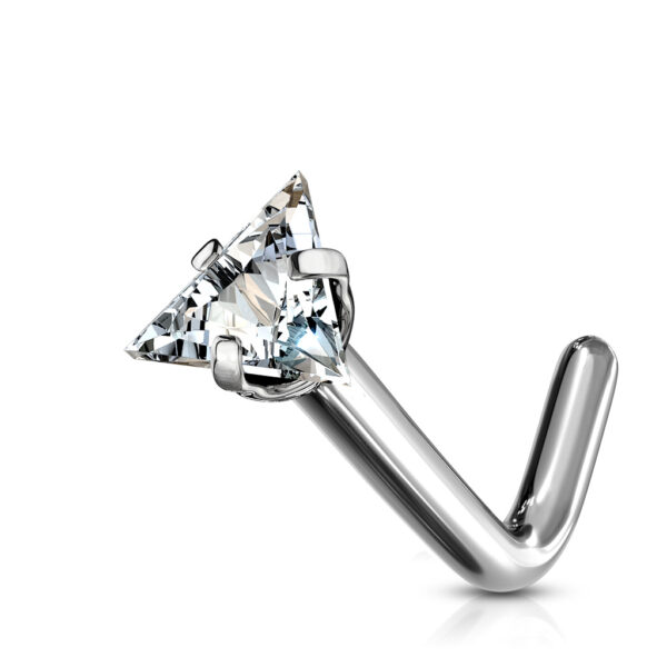Titanium neus stud piercing met helder driehoekig prong-set - Afbeelding 5